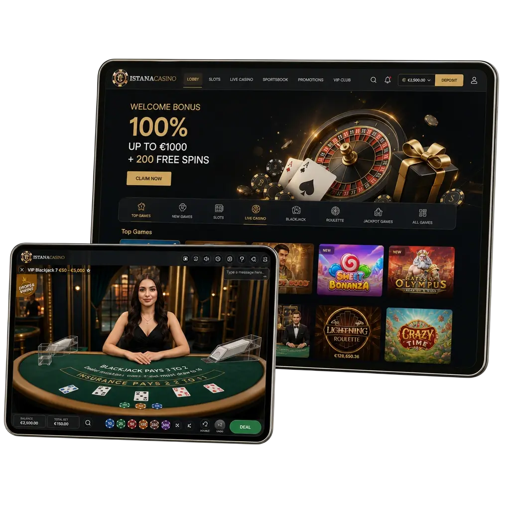 Meja live dealer IstanaCasino dengan studio broadcast profesional